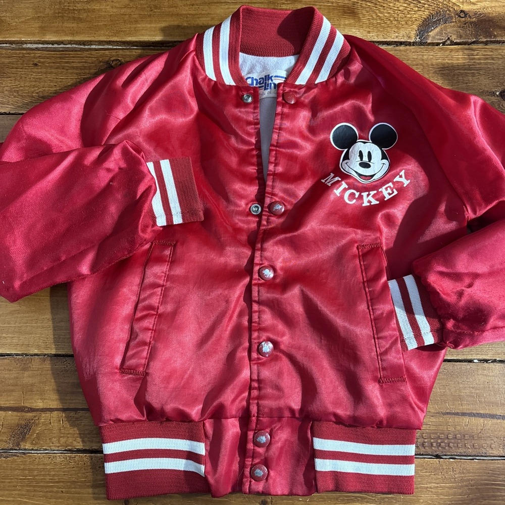 Chalk Line Mickey‎ Mouse Varsity Jacket Boys 10/12 Red Vintage Satin Bomber READ